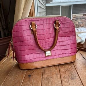 Dooney & Bourke Pink and Brown Croc Embossed Satchel